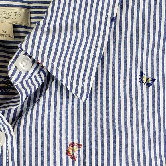 Talbots Shirt Women's Button Down Long Sleeve Blue Size 2X Butterfly Striped - Picture 4 of 9